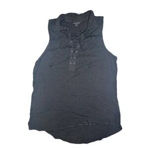 Rock & Republic Black Sleeveless Collared Top Lace Up V Neck Goth Biker Size L